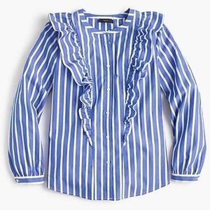 Striped button-up shirt w/ruffles
WHITE BLUE